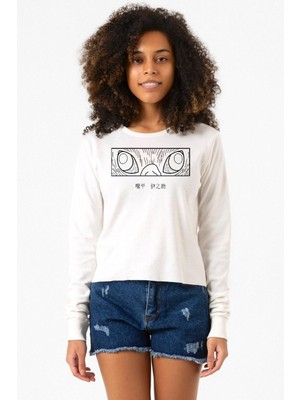 Tshirthane Demon Slayer Anime Inosuke Hashibira Eyes Ekstra Uzunkol Sweatshirt Ekru