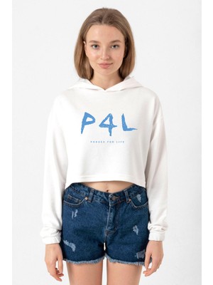 Tshirthane Outer Banks P4L Ekru Kadın Crop Kapşonlu