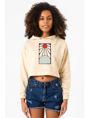Tshirthane Demon Slayer Anime Crest Earring Demon Bej Kadın Crop Kapşonlu