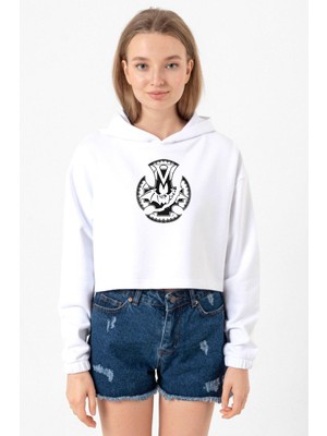 Tshirthane Monogatari Anime Koyomi Vampire Symbol Beyaz Optik Kadın Crop Kapşonlu