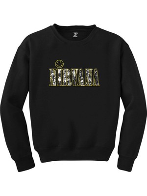Wakha Nirvana Logo ve Yazı Siyah Sweatshirt