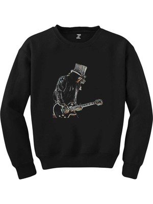 Wakha Slash Siluet Guitar Siyah Sweatshirt