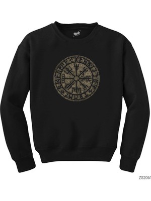 Wakha Vikings Vintage Vegvisir Siyah Sweatshirt