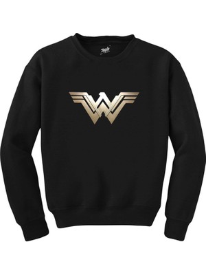 Wakha Wonder Woman Metal Logo Siyah Sweatshirt