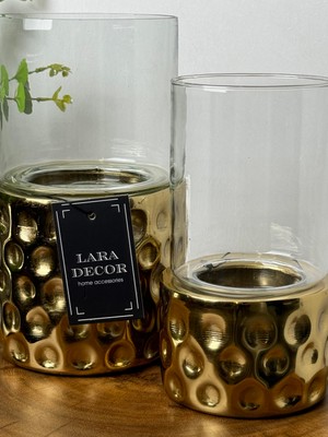 lara decor camlı gold mumluk (b)