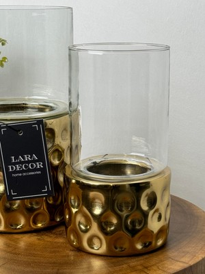 lara decor camlı gold mumluk (b)