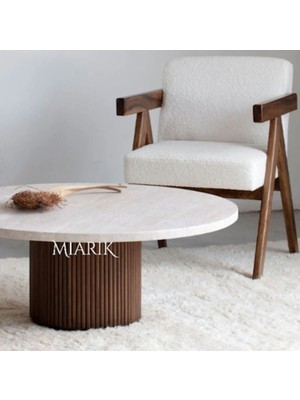 Miarik Design Dekoratif Ahşap ve Traverten Orta Sehpa