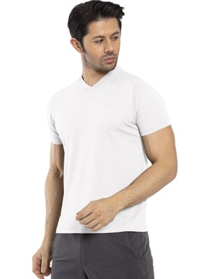 Crozwise Waffle - Erkek Beyaz V Yaka Spor T-Shirt - 7130-08