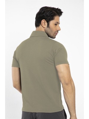 Crozwise Waffle - Erkek Haki Polo Yaka Spor T-Shirt - 7129-04