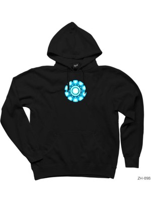 Wakha Iron Man Arc Reactor Circled Siyah Kapşonlu Sweatshirt Hoodie