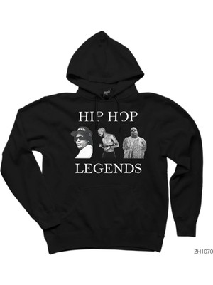 Wakha Hip Hop Legends Tupac Shakur Biggie Eazy Siyah Kapşonlu Sweatshirt Hoodie