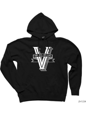 Wakha Bts V Retro Logo Siyah Kapşonlu Sweatshirt Hoodie