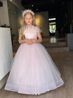 Uğur Böceği Çocuk Tüylü Incili Abiye Taçlı 2'li Set Takım