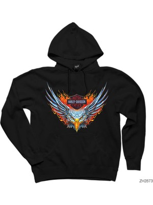 Wakha Harley Davidson Eagle Siyah Kapşonlu Sweatshirt Hoodie