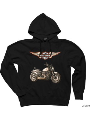 Wakha Harley Davidson Fat Bob Siyah Kapşonlu Sweatshirt Hoodie