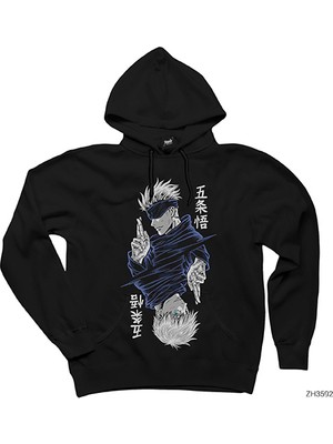 Wakha Gojo Satoru Jujutsu Siyah Kapşonlu Sweatshirt Hoodie