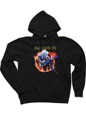 Wakha Iron Maiden Fire Siyah Kapşonlu Sweatshirt Hoodie