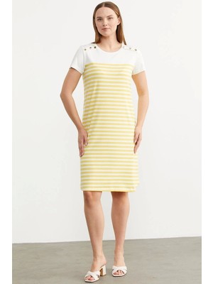 Magazamdolunay Sementa 77482 Düğme Detaylı Çizgili Penye Elbise