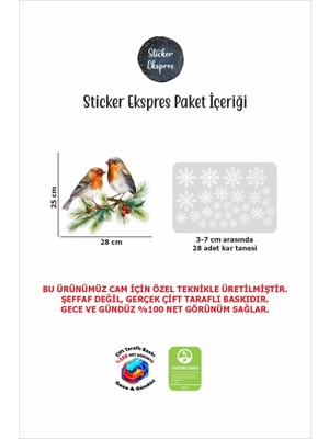 Sticker Ekspres Çift Taraflı Baskılı Kış Kuşları ve Kar Taneleri Yeni Yıl Yılbaşı Cam Sticker Seti Yılbaşı Süsü