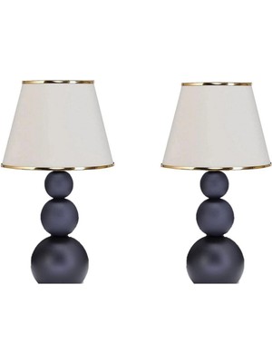 2 Adet Kumaş Başlık Metal Ayaklı Masa Lambası Gece Lambası Yatak Başı Lambası