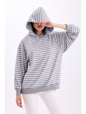 Pastelastore Çizgili Triko Oversize Sweatshirt