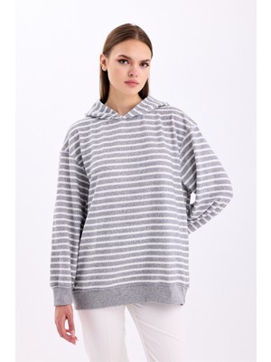 Pastelastore Çizgili Triko Oversize Sweatshirt