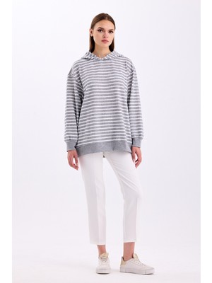 Pastelastore Çizgili Triko Oversize Sweatshirt