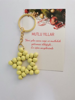 Minik Adımlar Ahşap Boncuk Yıldız Anahtarlık Yılbaşı Yeniyıl Hediyesi