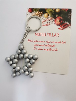 Minik Adımlar Ahşap Boncuk Yıldız Anahtarlık Yılbaşı Yeniyıl Hediyesi