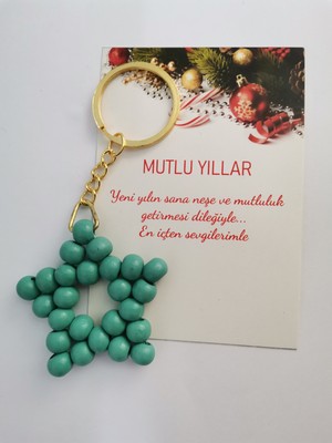 Minik Adımlar Ahşap Boncuk Yıldız Anahtarlık Yılbaşı Yeniyıl Hediyesi