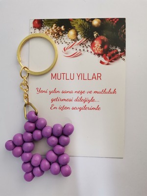 Minik Adımlar 10 Adet Ahşap Boncuk Yıldız Anahtarlık Yılbaşı Yeniyıl Hediyesi