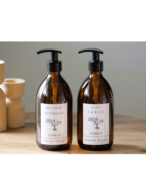 JUNIBELIW 2li Set Beyaz Etiket Amber Cam Şişe Bulaşık Deterjanlık Sıvı Sabun 2X500ML BOŞ