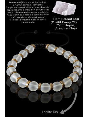 Tesbih Atölyesi Sertifikalı Gerçek Hematit - Selenit Taşı Bileklik - Ayarlamalı
