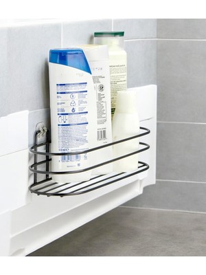 Ahlas Store Yapışkanlı Siyah Banyo Düzenleyici Şampuanlık Sabunluk Oval Banyo Duş Organizer