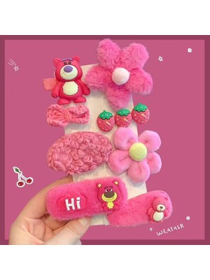 Tüylü Peluş Renkli Papatya Fiyonk Pembe Mor Sarı Kız Çocuk Bebek Saç Tokası Toka Seti