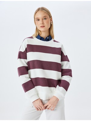 Koton Bisiklet Yaka Renk Bloklu Uzun Kollu Şardonlu Oversize Sweatshirt