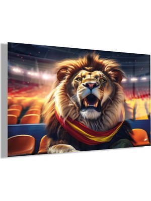 Gaagart Temperli Gerçek Cam Yatay Sarı Kırmızı Atkılı Dikkatli Aslan