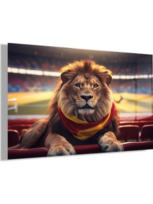 Gaagart Temperli Gerçek Cam Yatay Sarı Kırmızı Atkılı Karizmatik Aslan