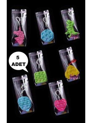 HYD 5 Adet Oyuncak Popit Anahtarlık Kendi Şeffaf Hediyelik Poşetinde Doğum Günü Hediyesi Karne Hediyesi