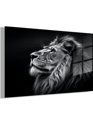 Gaagart Temperli Gerçek Cam Yatay Siyah Beyaz Yan Portre Aslan
