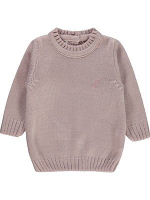 Civil Baby Kız Bebek Triko Kazak Pudra Renk Truvakar Kol Bisiklet Yaka