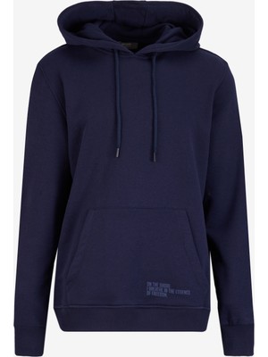 People By Fabrika Lacivert Erkek Kapüşon Relaxed Baskılı Sweatshirt PBF4WM-SWT 5012