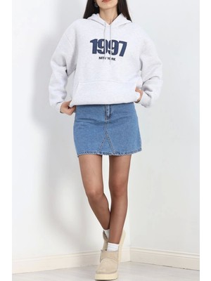 Kazax Kot Nakışlı Oversize 3 Iplik Sweat Gri - 2442.336.