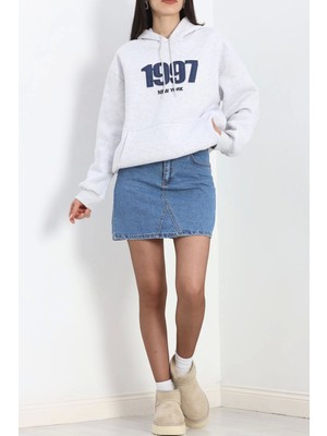 Kazax Kot Nakışlı Oversize 3 Iplik Sweat Gri - 2442.336.