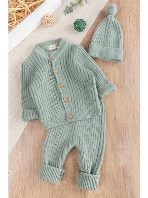 Triko Hırkalı Bereli Unisex Kışlık Şapkalı Bebek Takım