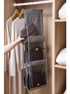 MasterCar 6 Cepli Gri Dolap Içi Çanta ve Ayakkabı Düzenleyici Askı Dolap Içi Düzenleyici Çanta Askı Organizer
