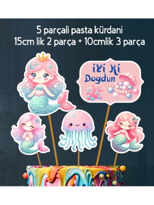 Hiras Dizayn KUROMI-32PARÇA Tatlı Denizkızı Deniz Dev Doğum Günü Süsü Banner Pasta Kürdanı Cupcake Süsü Seti