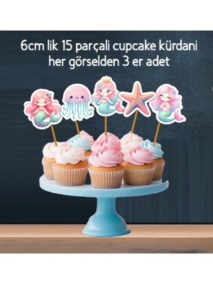 Hiras Dizayn KUROMI-32PARÇA Tatlı Denizkızı Deniz Dev Doğum Günü Süsü Banner Pasta Kürdanı Cupcake Süsü Seti