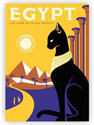 Zinbooz Egypt Mısır Kedi Illüstrasyon Ahşap Poster 20X29 cm