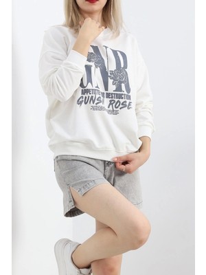 Winta- Baskılı Iki Iplik Oversize Sweat Ekru - 21648.200.